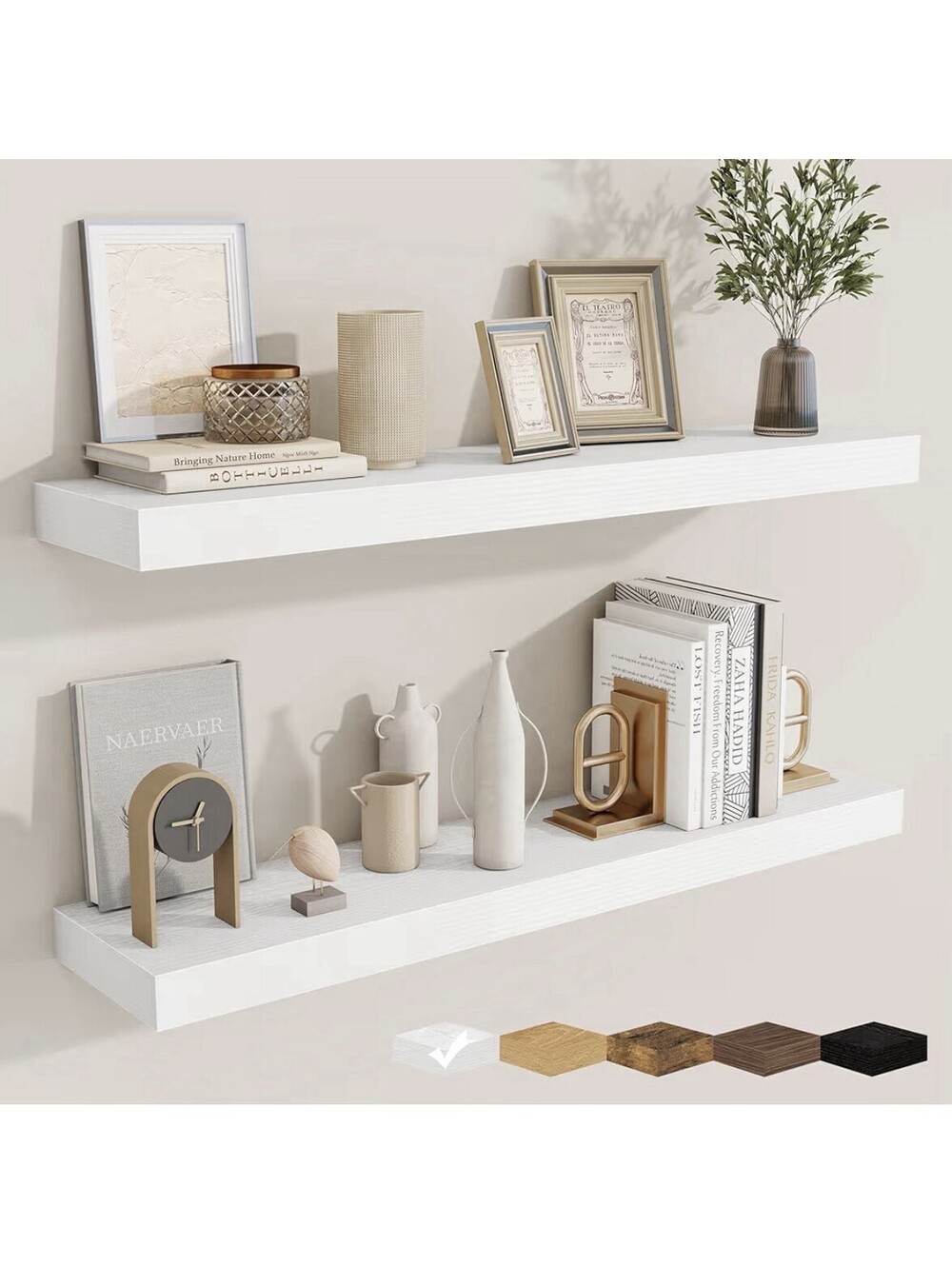 Set of 2 Floating Shelves Wall Mounted, White 36”x7”x1.25”